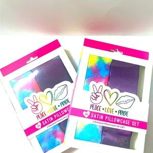 Peace, love, pride, two packs satin pillowcase set  2 boxes- total of 4. NEW!!